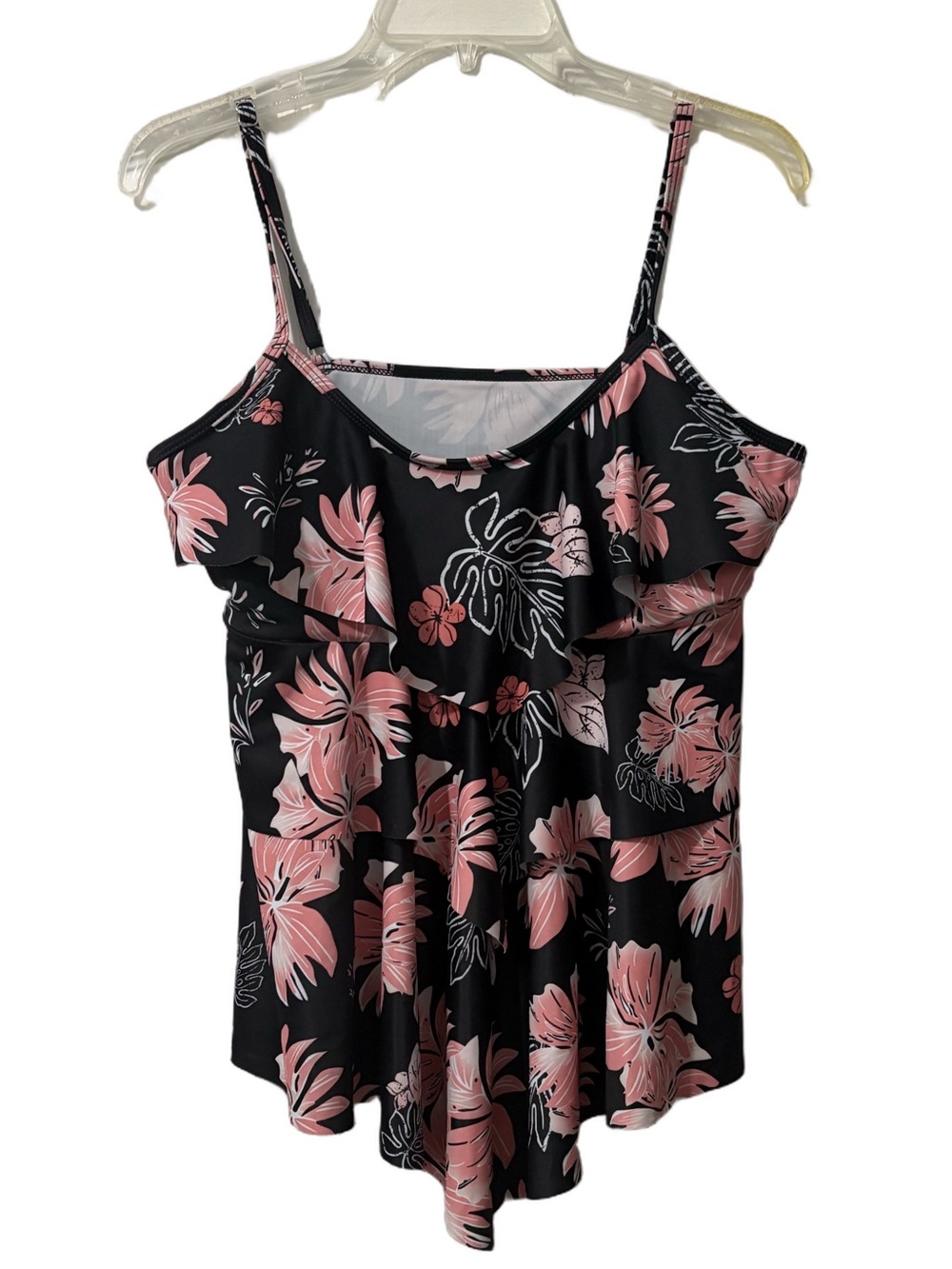 Women's Black Floral Ruffle Cami Tank Top - Pink Print